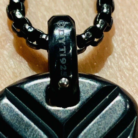 David Yurman PAVÈ Blue Sapphire Black Titanium Steel Silver Dog Tag. - Picture 8 of 15